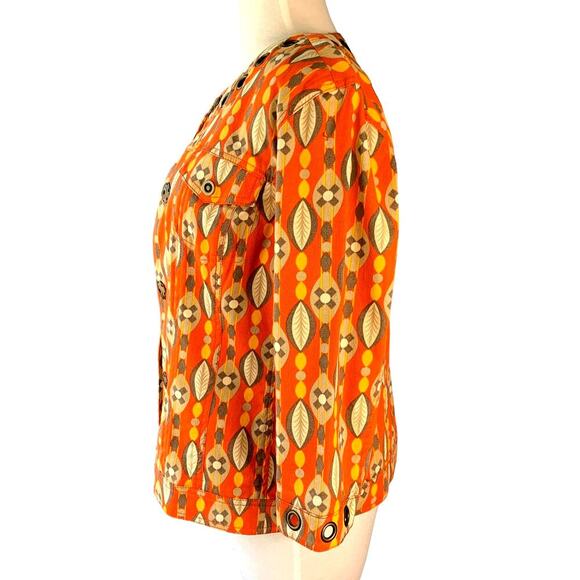 Multiples 3/4 Sleeve Blazer Denim Jean Jacket Snap Buttons Size S Orange Autumn - Picture 3 of 16